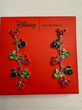 Disney BaubleBar Red and Green Mickey Head Christmas Lights Dangle Earrings